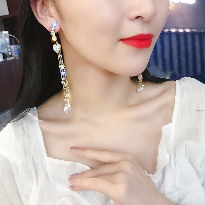 New Super Fairy Butterfly Flower Earrings Net Red Sweet Earrings Trend Long Tassel temperament  pendant style lady earr