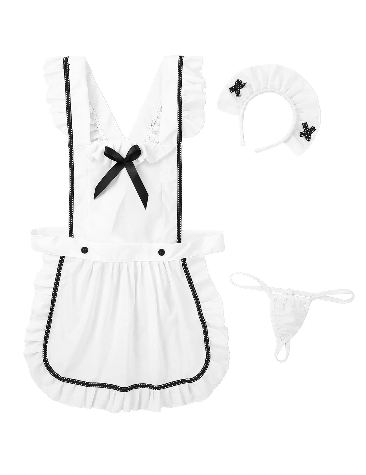 Womens Girls Lingerie Maid Sexy Costumes Sexy Maid Dress Up Retro Apron Kitchen Cooking Cleaning Dress Cosplay Apron with Thongs