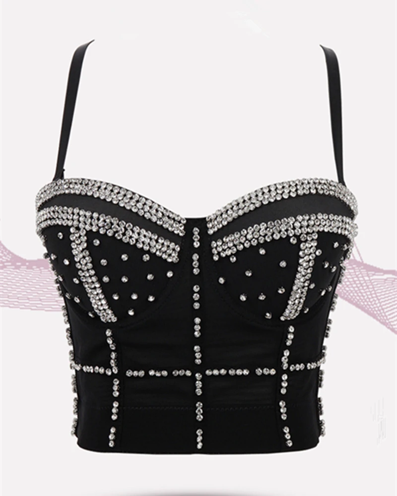 Corset New Fashion High Street Chest Wrapped Padded Vest Beads Sexy Sleeveless Bustier Crop Tops Women Party Clothings