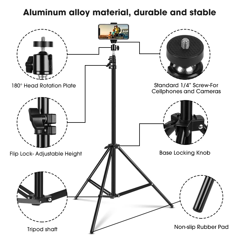 Stretchable 0.5/1.1/1.6/2M Universal Mobile Phone Holder Aluminum Alloy Standing Support For Huawei Smartphone Ring Light Stand