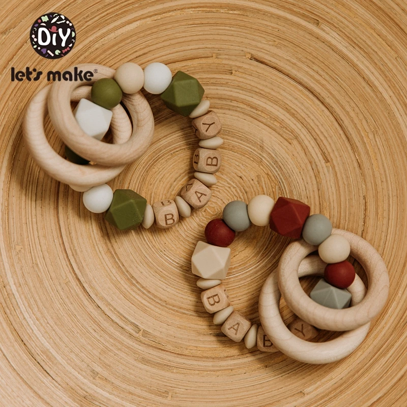 

Let's Make Custom Name Wooden Teether Rattle Baby Toys DIY Food Grade Free BPA Newborn Toys Montessori Toy Gifts