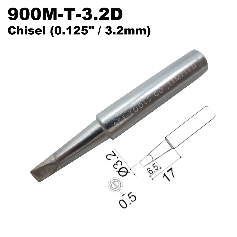 

Soldering Tip 900M-T-3.2D Chisel 3.2mm for Hakko 936 907 Milwaukee M12SI-0 Radio Shack 64-053 Yihua 936 X-Tronics 3020 Iron Bit