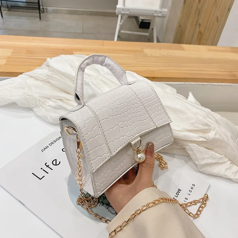 Fashion Flip Pearl Women Messenger PU Small Square Clutch Casual Shoulder Crossbody Female Handbag Diagonal Body Bag