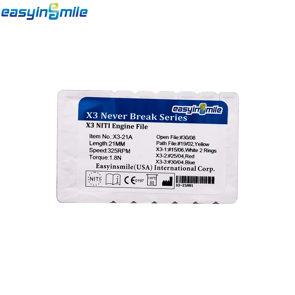 EASYINSMILE Dental Endodontic Rotary File X3 NITI Engine Files 21/25/31MM Never Break Series For Endo Motor 5Files/pack