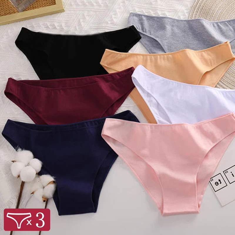 FINETOO 3Pcs Women Cotton Panties M-XXL Low Waist Underwear Ladies Comfortable Briefs Lingerie Girls Female Plus Size Intimates