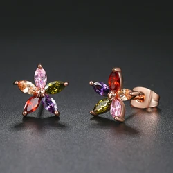 ZHOUYANG Multicolour Wintersweet Rose Gold Color Stud Earrings For Women Rainbow Genuine Austrian Crystal Korean Jewerly E007