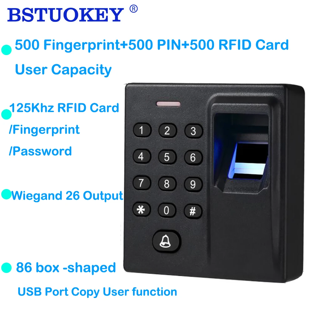 Door open 125Khz Fingerprint Access Control System Fingerprint machine MINI 86 size Wiegand 26 output 500 user RFID Reader