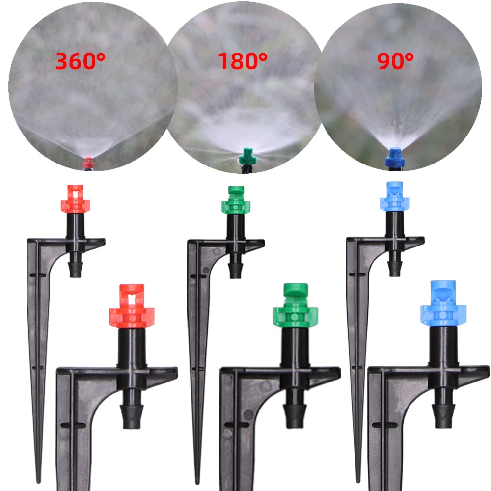 20PCS 90/180/360 Degree Misting Nozzle 13cm Stake 1/4'' Barb Garden Irrigation Sprinkler Drip Watering Agriculture Farm Sprayer