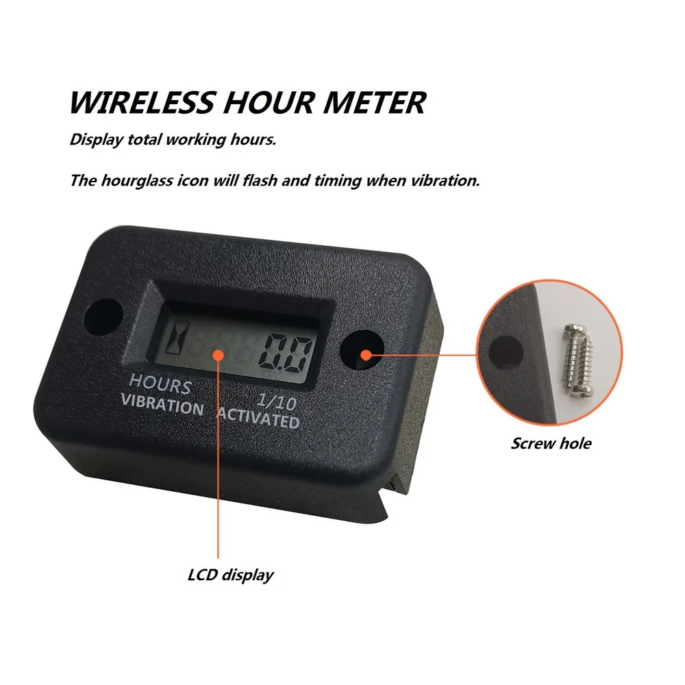 Compteur Horaire à Vibration Sans Fil, Minuterie Numérique LCD Étanche pour Moto, Générateur de Gaz, Moteur de Tondeuse à Gazon RL