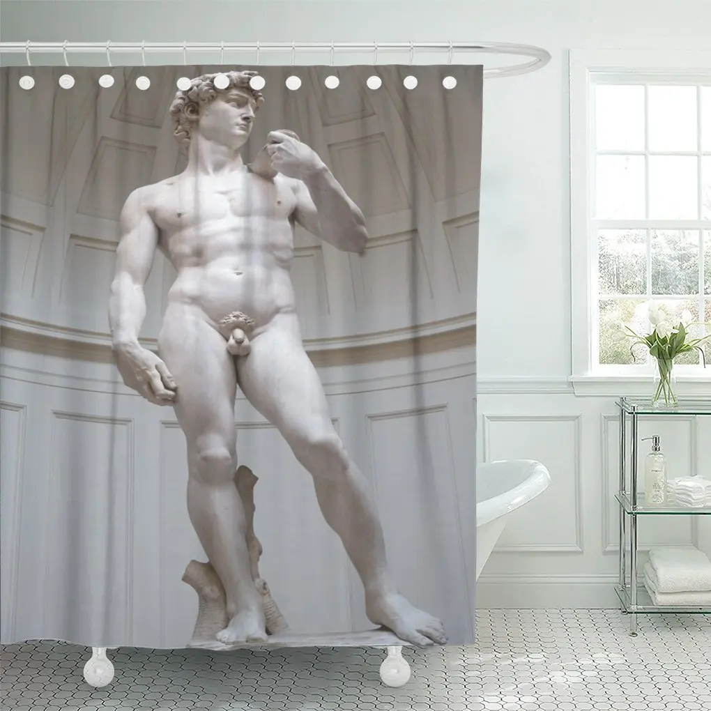 Black David Statue by Miguel Angel Florence Italy White Michelangelo Shower Curtain