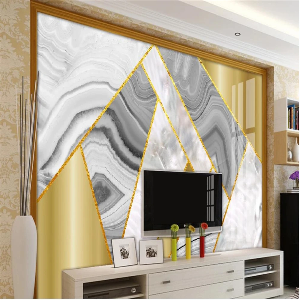 custom photo wallpaper Modern minimalist light luxury metal mosaic marble pattern background wall