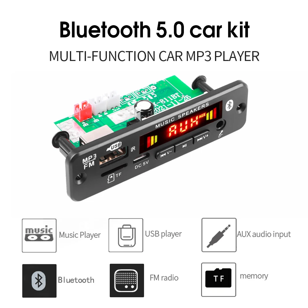 2*20W Stereo Bluetooth 5.0 MP3 Player Decoder Board 12V 40W Amplifier Car FM Radio Module Handsfree TF USB AUX WMA Recorders