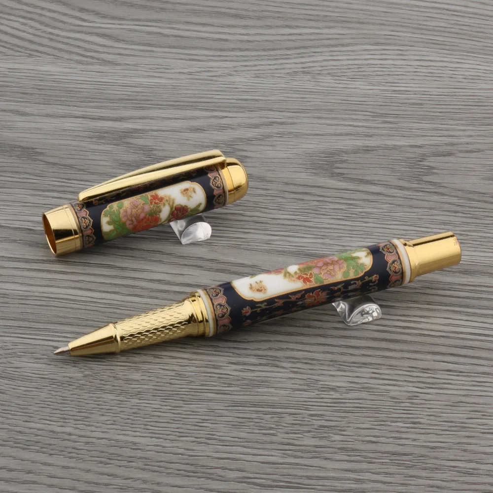 Cloisonne Porcelain Ball Point Pens Penoy Flower Golden gift Trim Rollerball Pen Stationery Student Office School Supplies