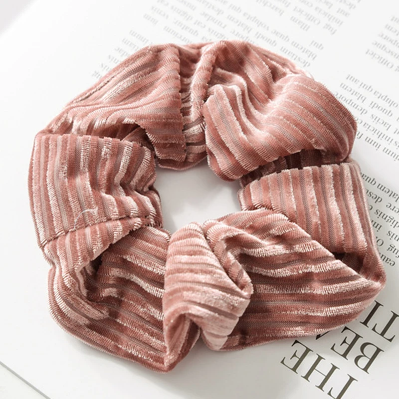 

Hot Woman Velvet Large Scrunchies Solid Striped Elastic Hair Rubber Female Adult Ponytail Wrap Rope Temperament Hair Accessories