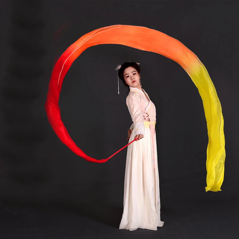 New Arrival Gradient Belly Dance Props โยน Streamers ที่มีสีสันประสิทธิภาพผ้าไหมริบบิ้น Sticks 4M ยาว5สี