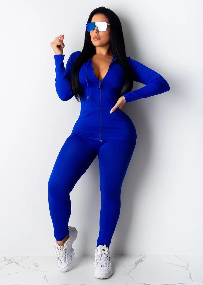 Fitness Women 2 Piece Set Hooded and Jogging Pant Suit Bodycon Long Sleeve Tracksuit Slim Casual Zipper Up Coat Sportwear Outfit