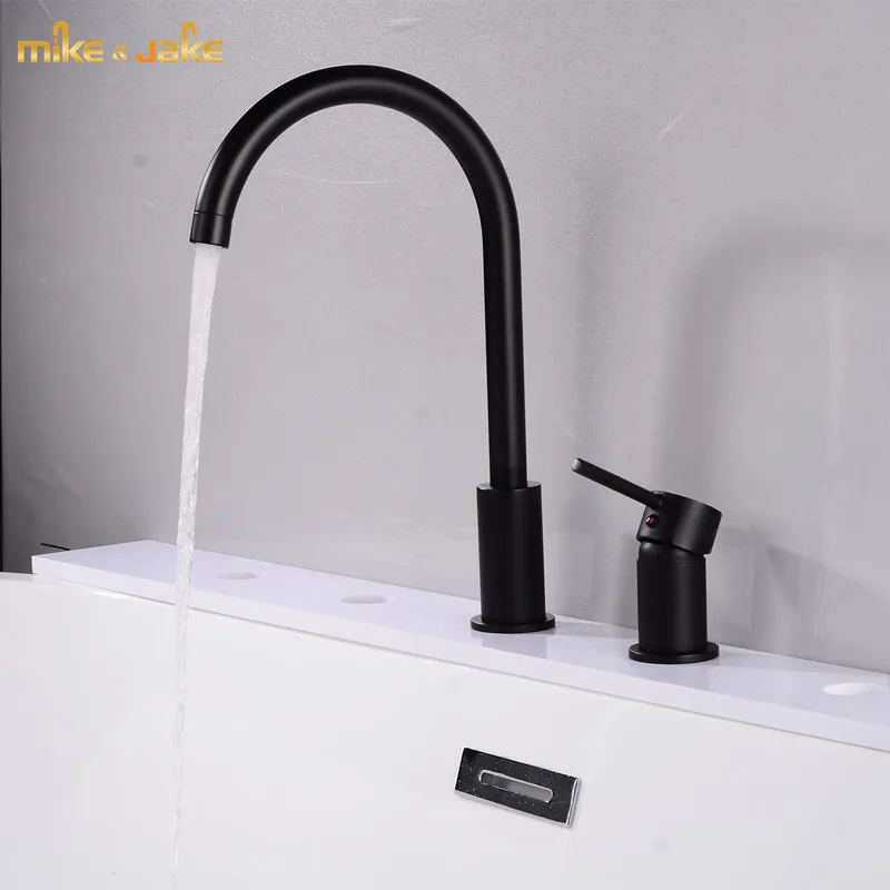 

Black 2pecs bathroom faucet deck mounted black mixer single handle hot and cold bathroom black bathtub faucet