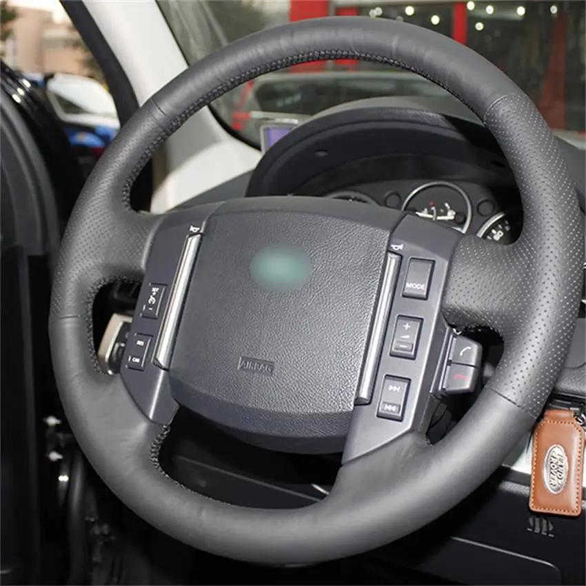 Hand-stitched Black Leather Car Steering Wheel Cover for Land Rover Freelander 2 2007 2008 2009 2010 2011 2012