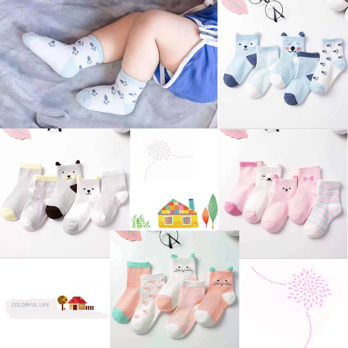 Sanlutoz Cartoon Newborn Infant Socks Cotton Baby Boys Girls Socks Cute Toddler Baby Socks (1 Set 5 pairs)