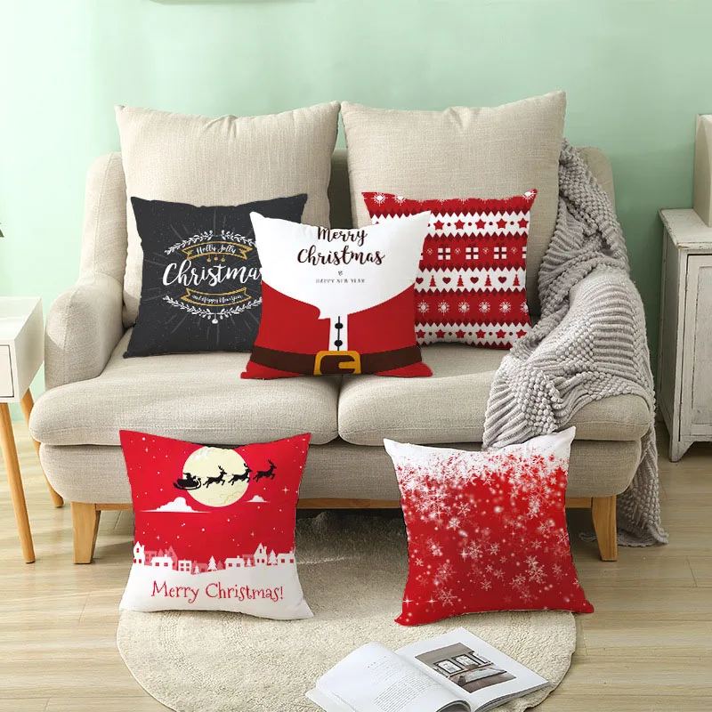 Christmas Cushion Cover Santa Claus Elk Pillow Case Cover Merry Christmas Decoration Pillowcases Red Christmas Cushion Cover