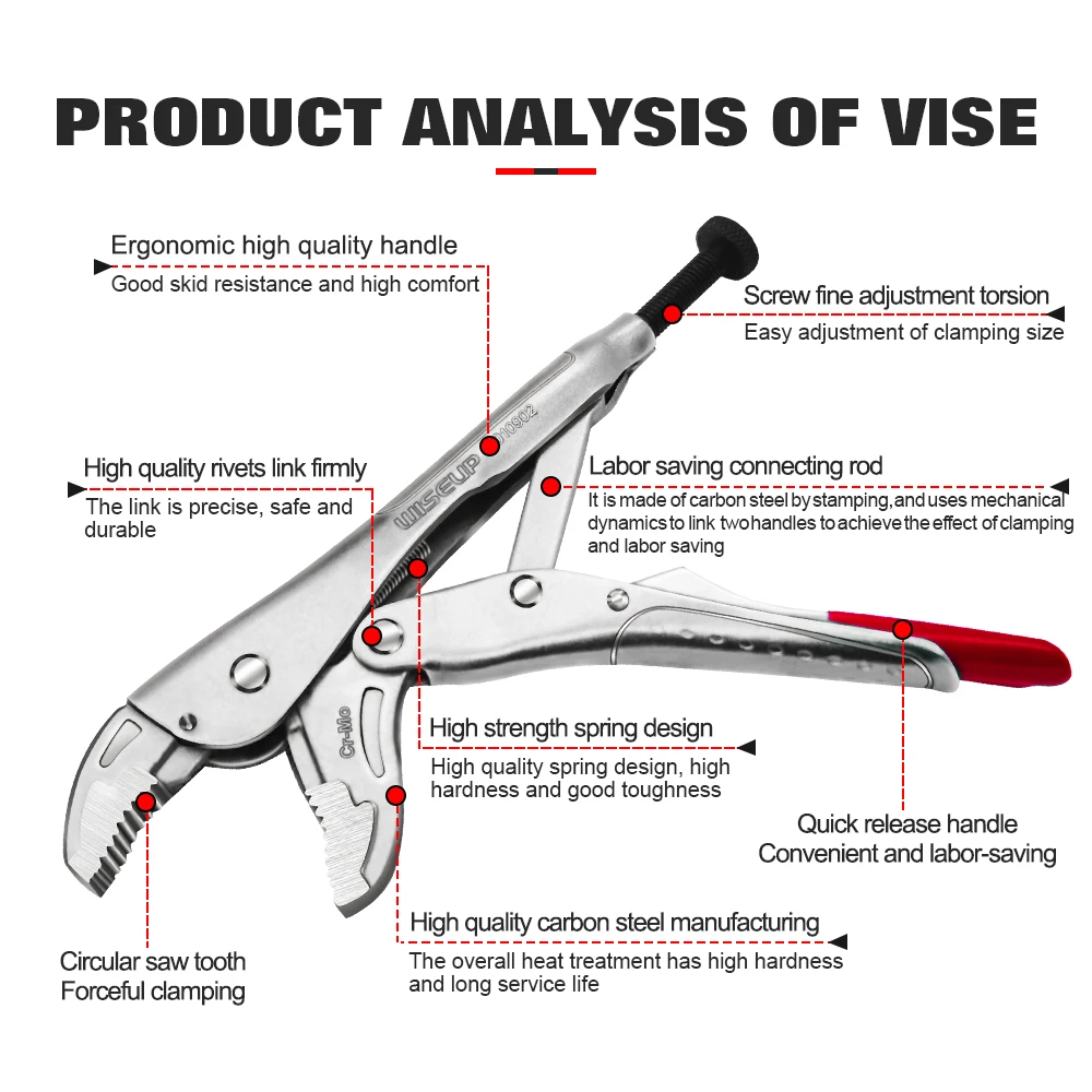 WISEUP Locking Pliers Set CRV Lock Pliers Curved Jaw Pliers Straight Long Nose Pliers Multi-function Welding Tools