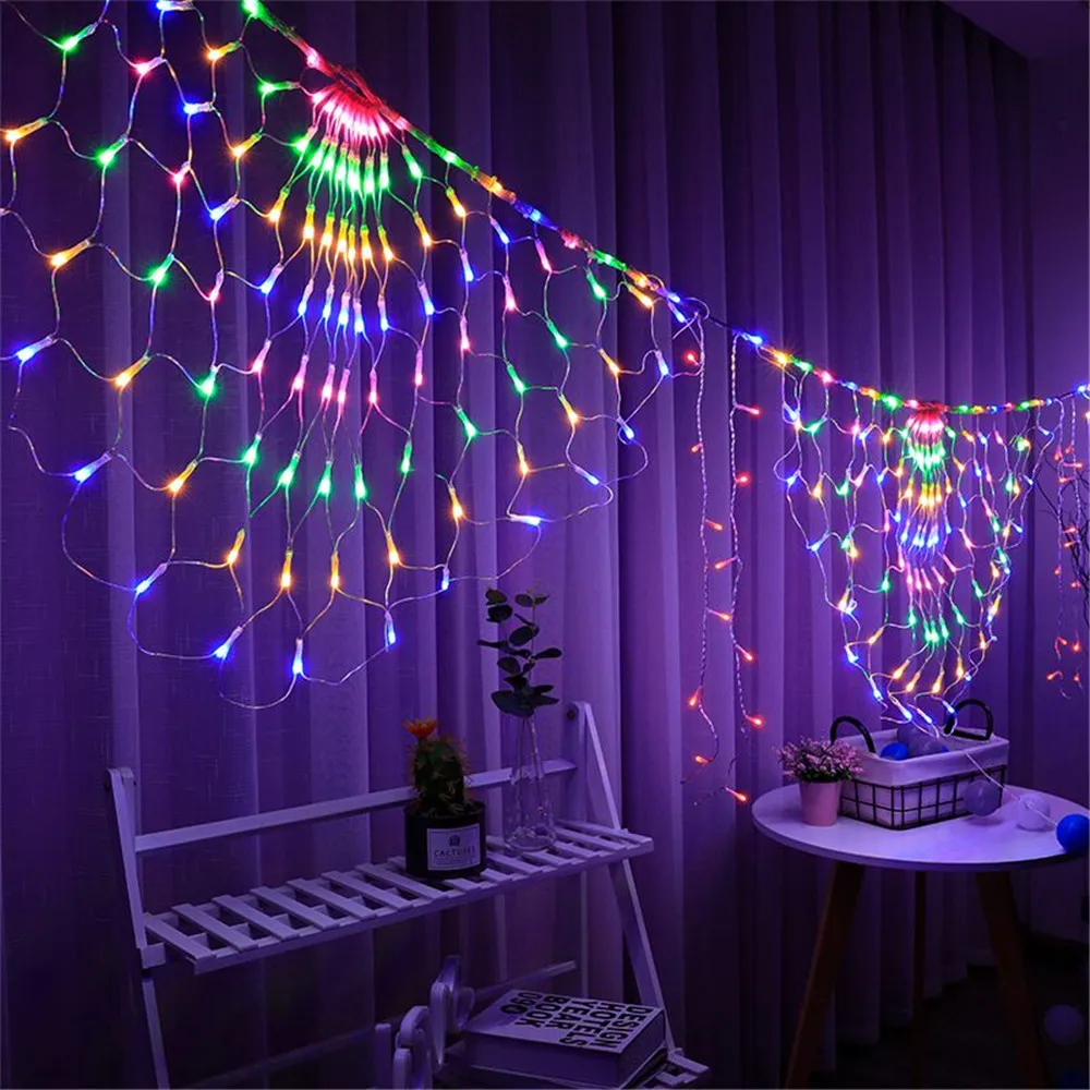 3.5M 424leds 3 Peacock Mesh Net Led String Lights EU/US/UK Plug Outdoor Window Icicle Strings Light For Christmas Party New Year