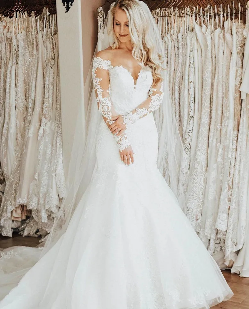 Hàng Mới Về Tay Dài Váy Cưới 2019 Đầm Vestido De Noiva Gelinlik Nàng Tiên Cá Áo Váy Áo Dây Mariage Casamento Áo Cưới