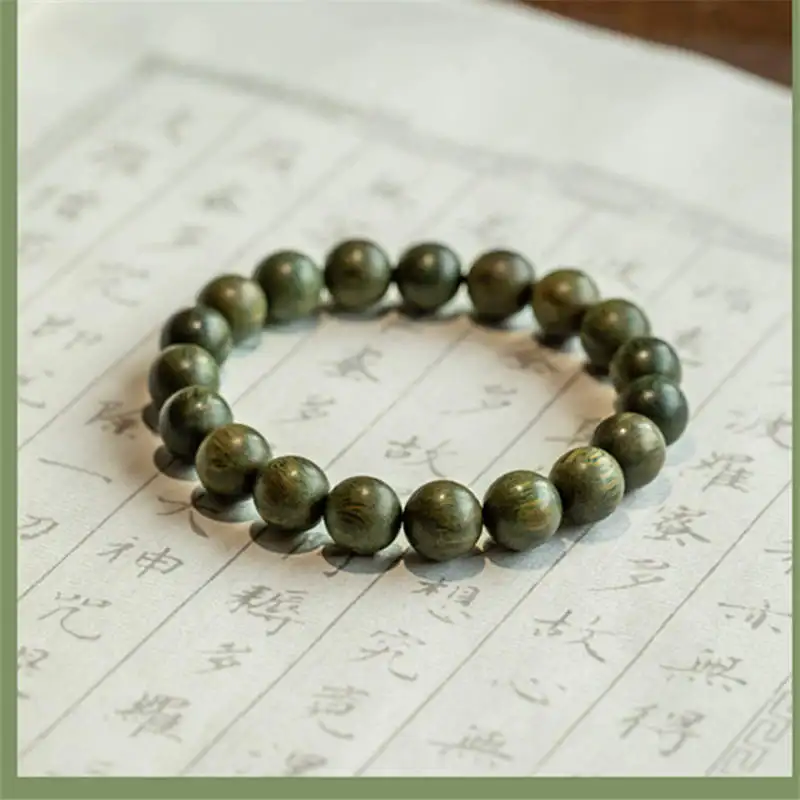 Natural Green Sandalwood Bracelets for Girls Lady 6mm 8mm 10mm Fragrant Verawood Bracelets for Man 2024New