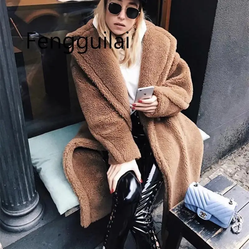 FENGGUILAI 2020 Winter Solid Color Teddy Jacket Women\'s Street Thicken Casual Lamb Fur Coat Jacket Women\'s Jacket Faux Fur Coat