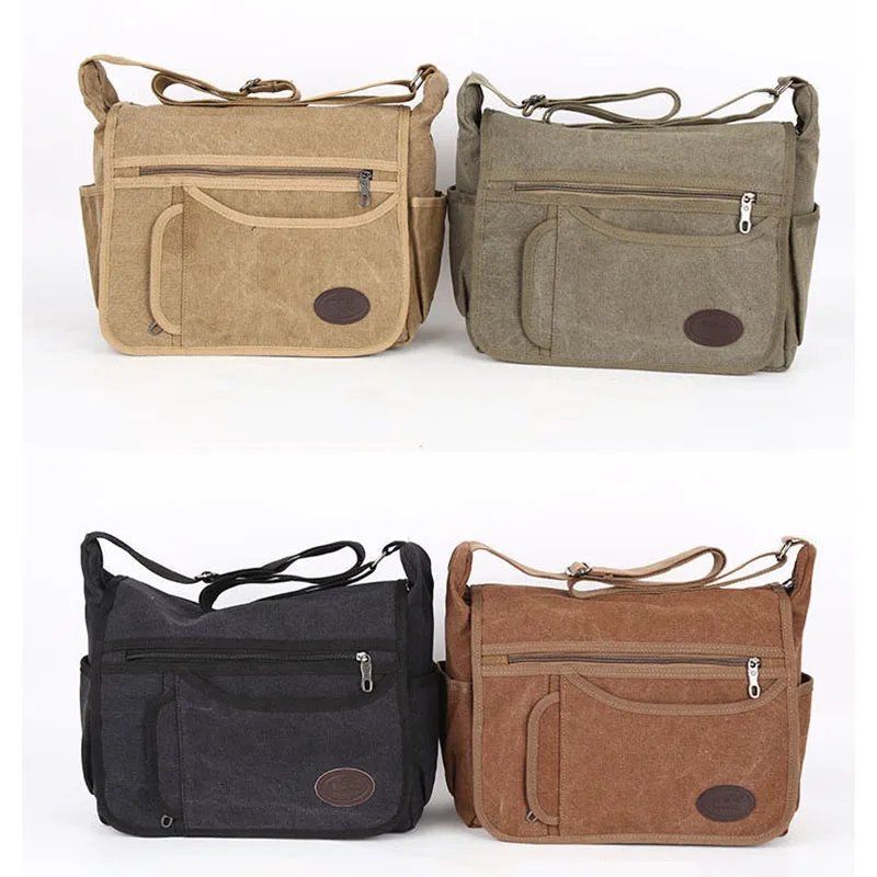 New Light Canvas Men\'s Shoulder Messenger Bags Male Solid Color Waterproof Short Trip Business Crossbody Large Capacity Bags