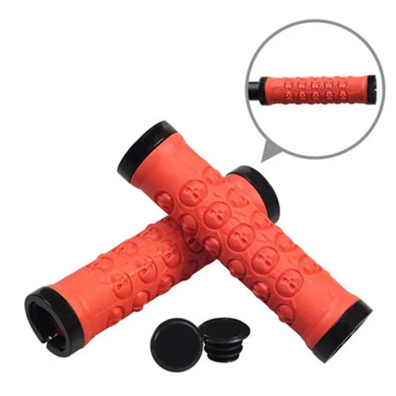 1pair Bicycle Grips Skull Design TPR Rubber Bike Handlebar Grips Lock-On MTB Road Cycling Bike Soft Handle Bar End Cover BC0214