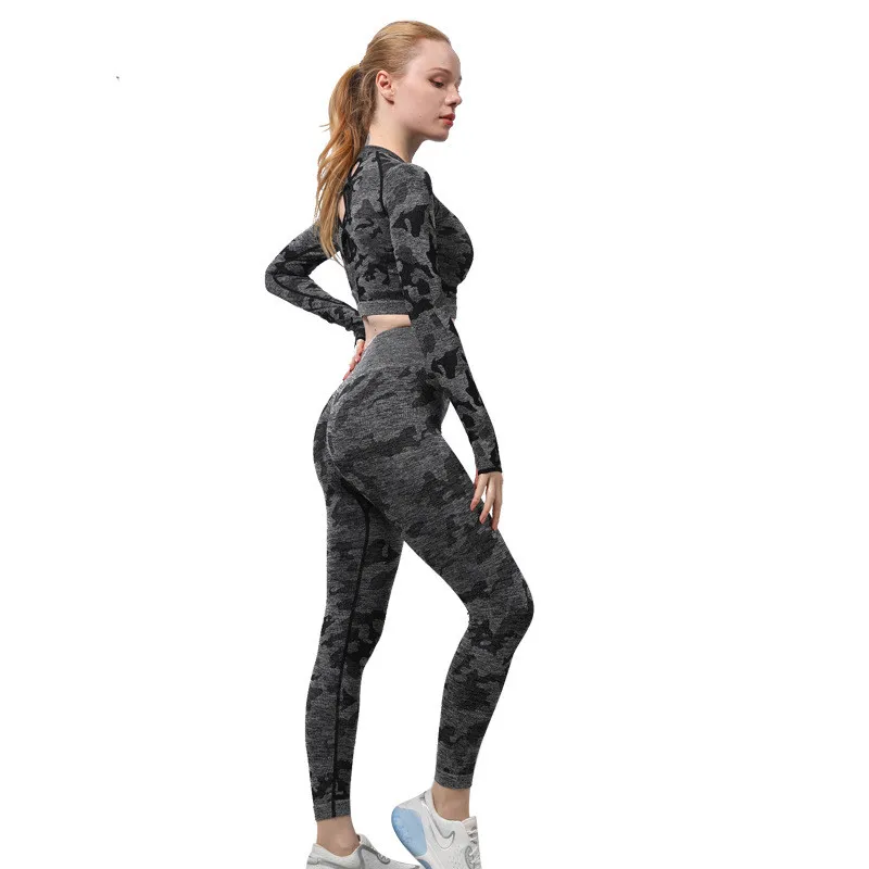 

Seamless yoga set fitness clothing sports Camouflage Top cross sexy female gym leggings sports bra 3pieces 2pieces sport sets