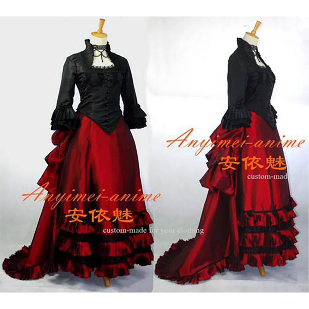 fondcosplay Elegant Gothic Punk black Taffeta shirt Medieval Victorian ROCOCO Gown red skirt cosplay Costume Custom-made[G689]