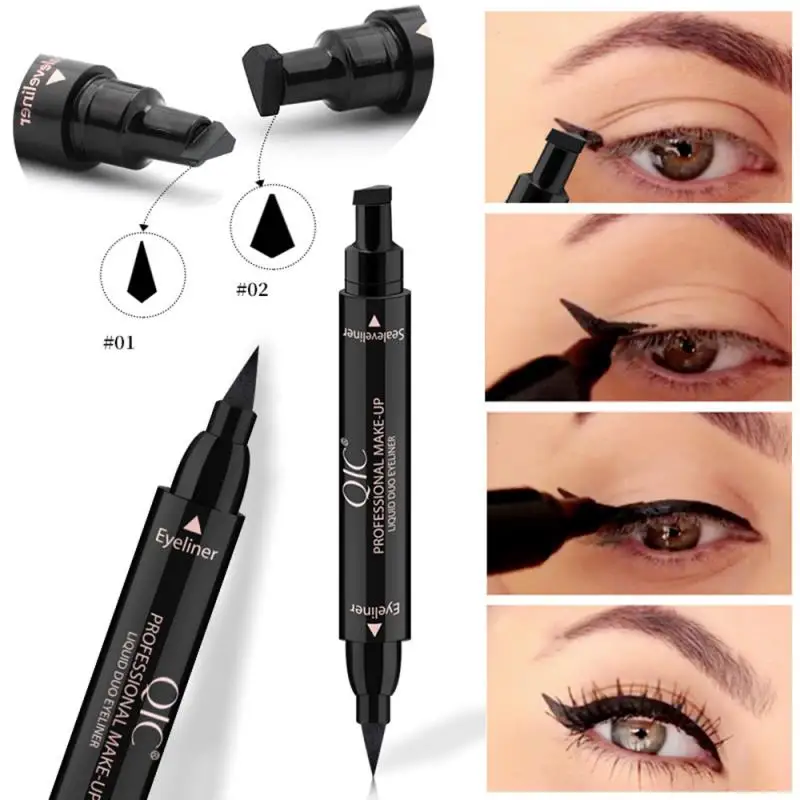 2 In1 skrzydlaty znaczek płynny Eyeliner ołówek makijaż oczu wodoodporne szybkoschnące trwałe kosmetyki czarne znaczki Seal Eyeliner Pen TSLM1