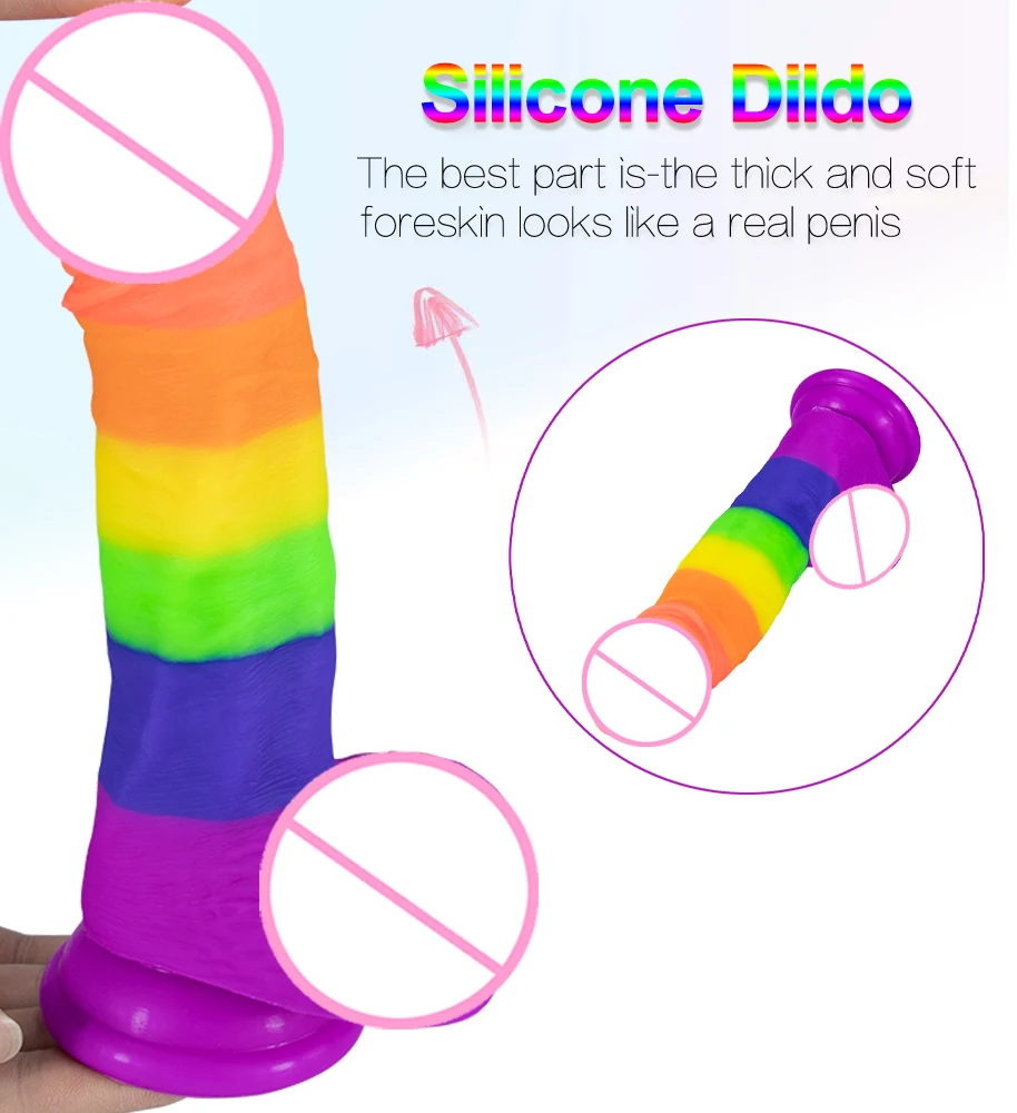 Super Realistic Silicone Rainbow Dildo Huge Anal Penis Gode Suction Cup Sextoys Female Masturbation Faloimitator Products Dick