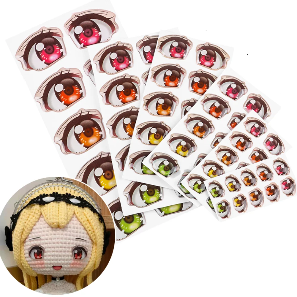 10Pairs Rainbow Cartoon Eyes Stickers For Loli Doll Eyes Accessories Cute Crystal Eyes Sticker Anime Figurine Face Organ Paster