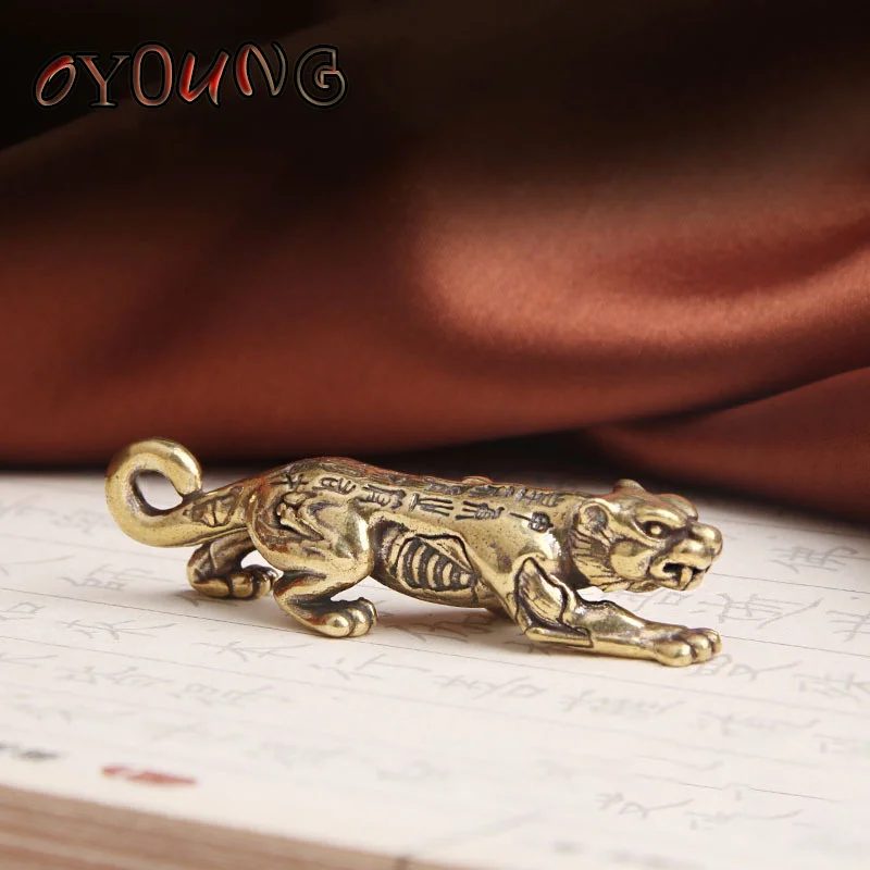 Pure Copper Zodiac Animal Roller Tiger Figurines Ornament Solid Brass Lucky North-east China Tigers Miniature Desktop Home Decor