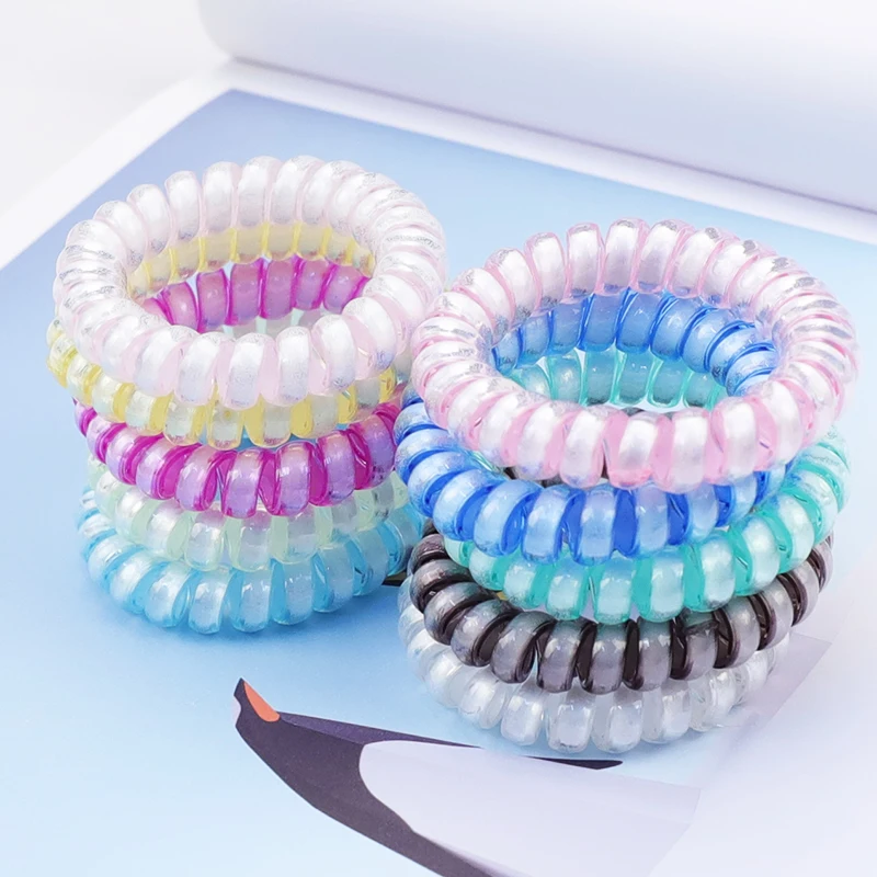 5Pcs Color Luminous Telephone Line Hair Ring Rubber Band Soft For Women Ponytail Accessories  Headwear Female Scrunchie Hot Sale