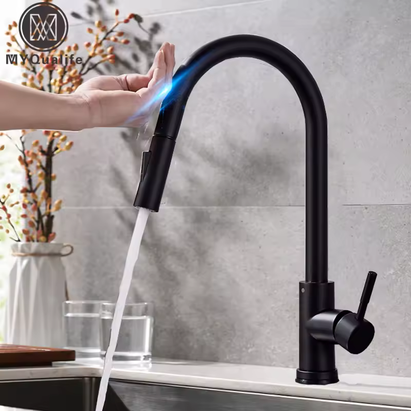 Pull out sensor preto torneira da cozinha sensível ao toque misturador para cozinha sensor de toque torneira misturadora