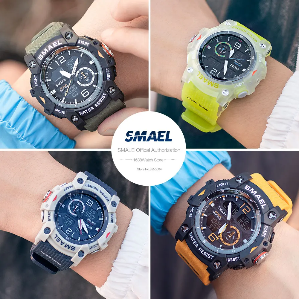 SMAEL Dual Time LED Display Watch for Men Military Sport Digital Watches Women Unisex Waterproof Auto Date Week Wristwatch 8007