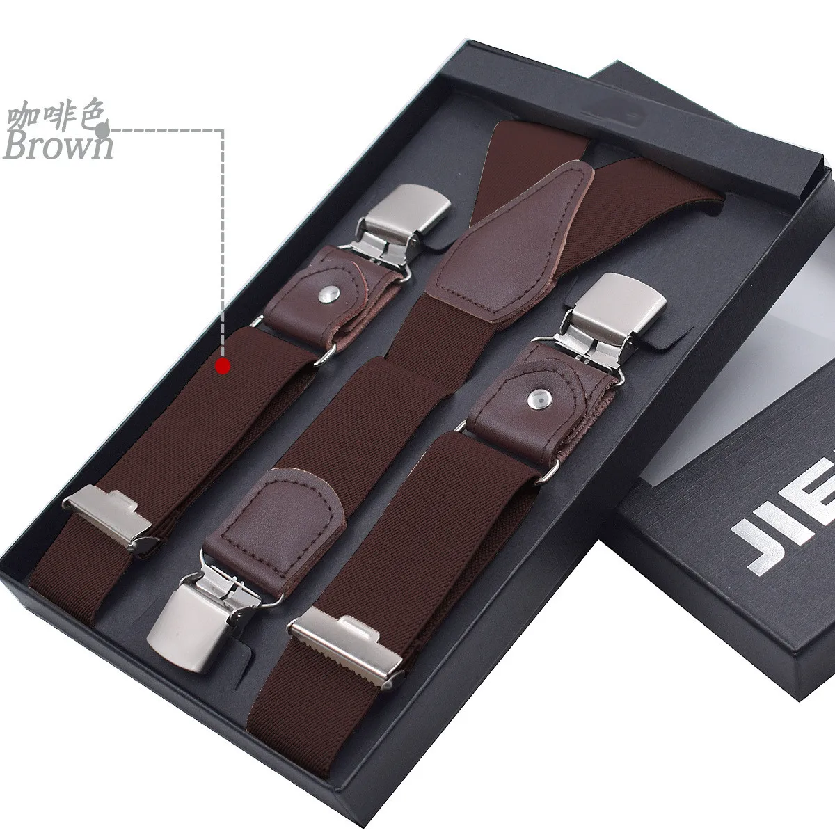 Leather Suspenders Men 3.5cm Y-Back 3 Clips Male Suspensorios Adjustable Elastic Trouser Braces Strap Belt Suit Accessories