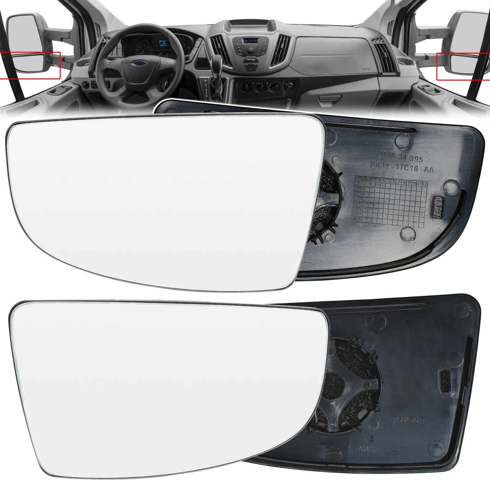 

For Ford Transit Mk8 8 2014- 150 250 350 2014-2018 Left Right Door Side Wing Mirror Glass Rearview Rear View Convex Lower Small