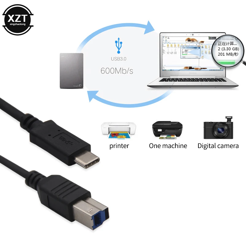 USB Printer Cable 3.1 Type C Male to 3.0 B for Phone HDD Hard Disk Scanner Extension Data Cable