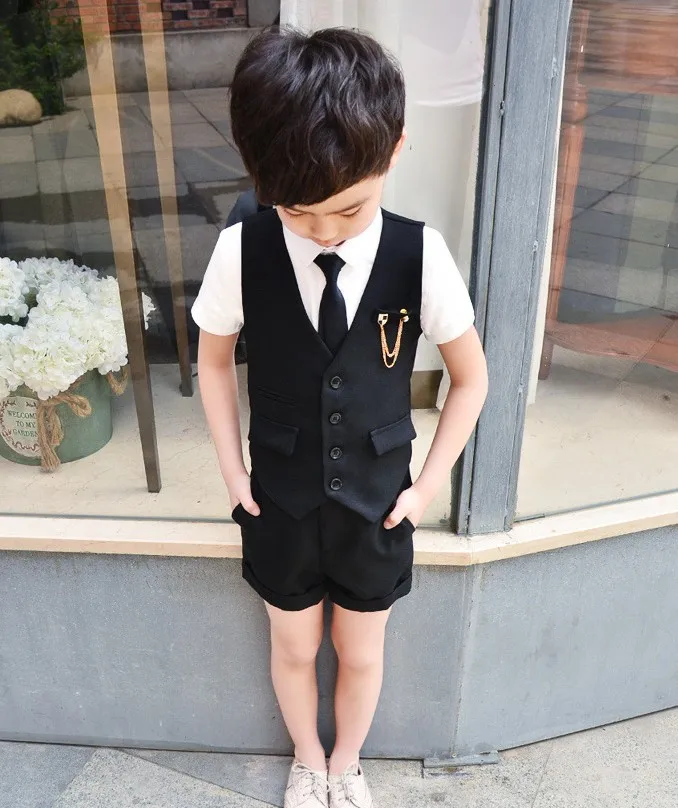 Flower Boys Formal Vest+Shorts+Accessories 3PCS Clothing Set School Kid Wedding Tuxedo Dress Children Chorus Performance Costume