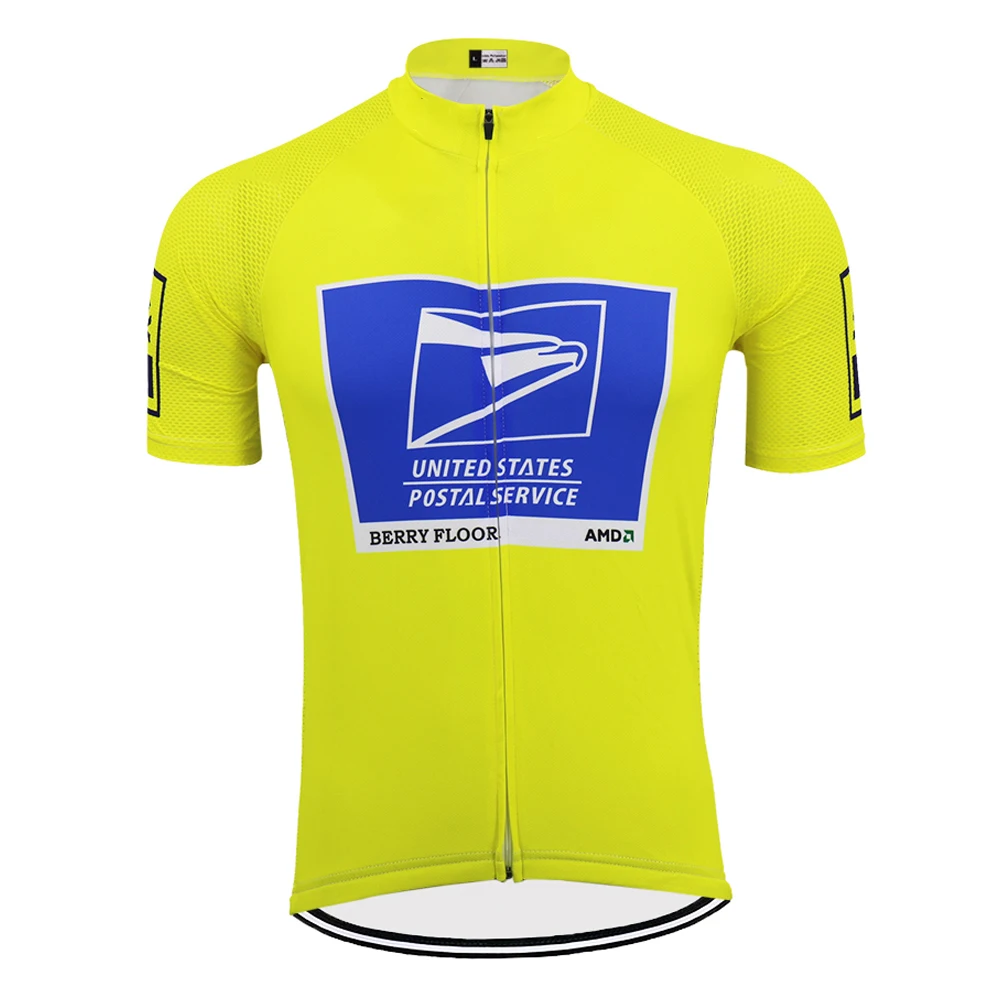 

Yellow Cycling Jersey Retro Team Bike Jersey Men Short Sleeve Highway Bicycle Clothes MTB