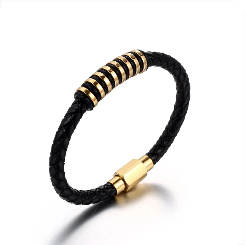 

Latest Popular Leather Vintage Gold Color Classic Bracelet For Gentleman Charm Wristand Accessories Jewelry Girl Boy Gifts