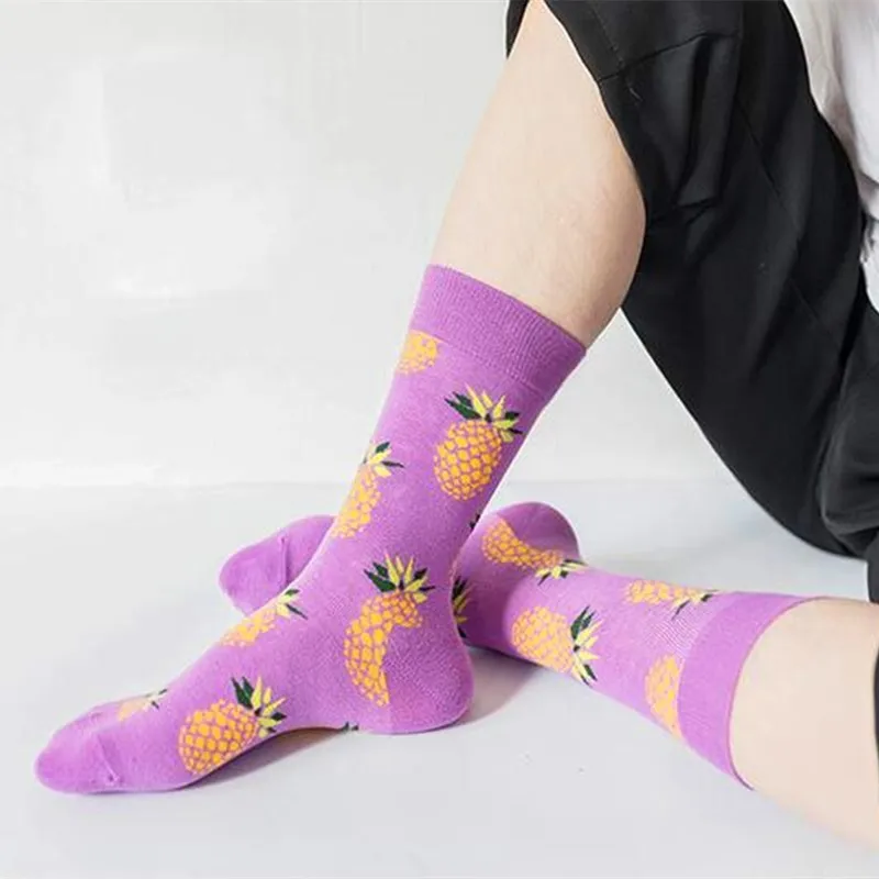 1 Pair Cotton Socks Men Women Street Skateboard Happy Socks Fruit Print Harajuku Gift Apple Pear Banana Lemon Cherry Funny Socks