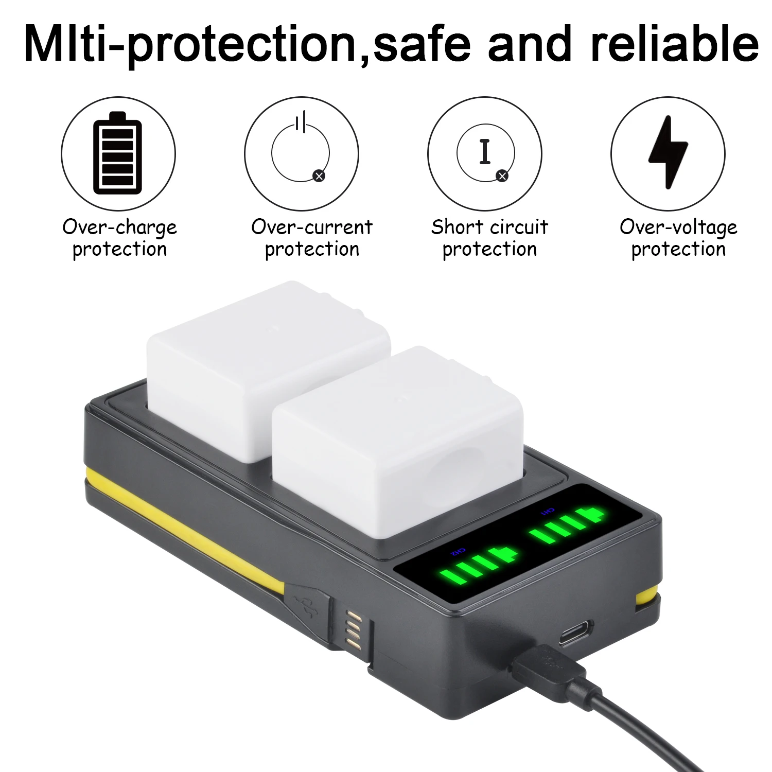 Pickle Power 2440mAh Digital Battery Pack LED USB Dual Charger with Type C Port For Arlo A1 A1B Arlo pro / Arlo pro 2
