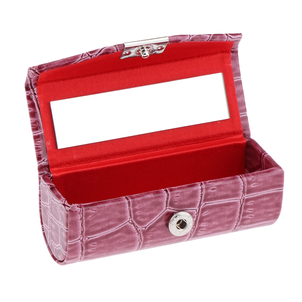 Leather Lipstick Case Holder Storage Box With Mirror Lip Gloss Case Lipstick Storage Case Box For Purse