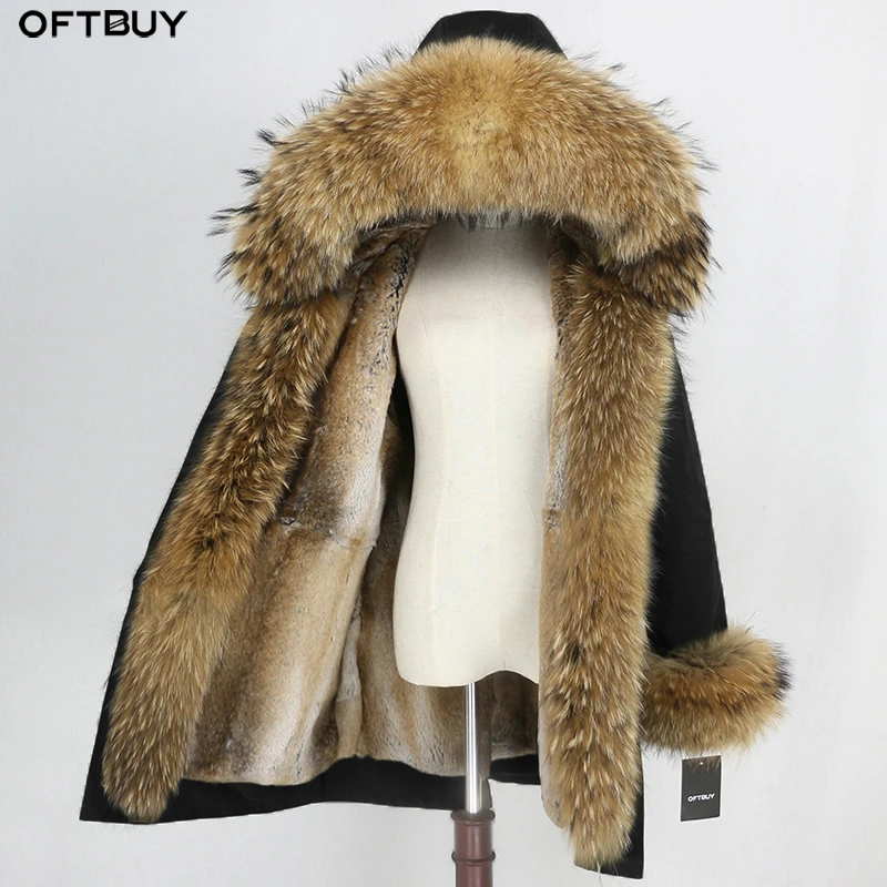 OFTBUY Waterproof Parka 2022 Winter Jacket Women Real Fur Coat Natural Raccoon Fur Collar Hood Real Rabbit Fur Liner Streetwear